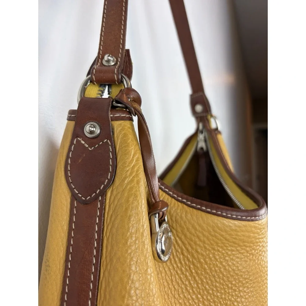 Dooney & Bourke Purse Pebble Leather Zip Satchel Shoulder Bag Mustard Yellow